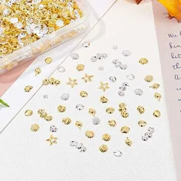 OLYCRAFT 2380pcs 7 Style Ocean Theme Resin Fillers Mini Seashells Nail Art Charms Small Seashell Resin Accessories Gold Alloy Resin Supplies Resin Filling Charms for Resin Jewelry Making Nail Arts
