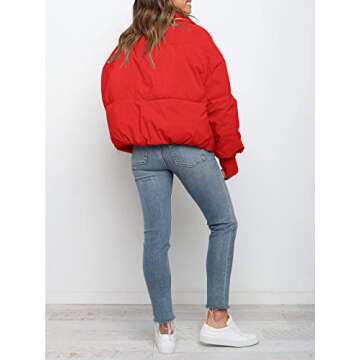 ZESICA Women's Winter Warm Long Sleeve Zip Up Drawsting Baggy Cropped Puffer Down Jacket Coat Outerwear,Red,X-Small