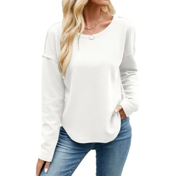 Allimy Women's Cute Waffle Knit Sweatshirt for Spring