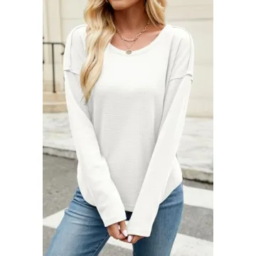 Allimy Women's Cute Waffle Knit Sweatshirt for Spring