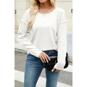 Allimy Women's Cute Waffle Knit Sweatshirt for Spring