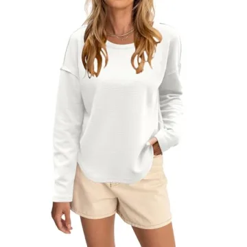 Allimy Women's Cute Waffle Knit Sweatshirt for Spring