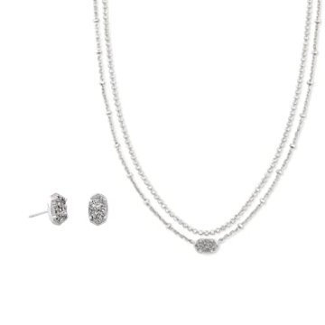 Kendra Scott Gift Bundle, Emilie Stud Earrings and Multi-Strand Necklace for Women, Fashion Jewelry,...