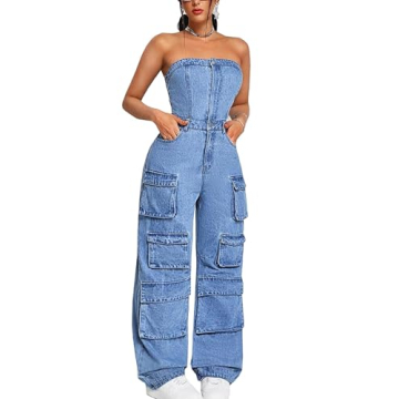 Chic and Trendy Glkaend Denim Jumpsuit for Women - Comfortable Multi-Pocket Design