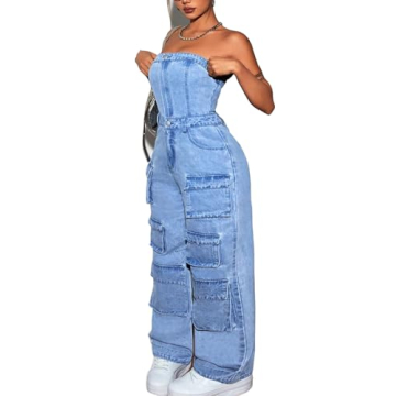 Glkaend Women's Denim Jumpsuit with Multi-Pockets and Style