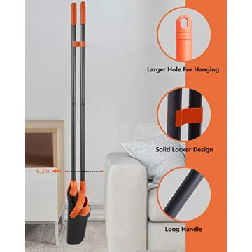 Stand-Up Broom Dustpan Set with Long Handle Comb Teeth Orange