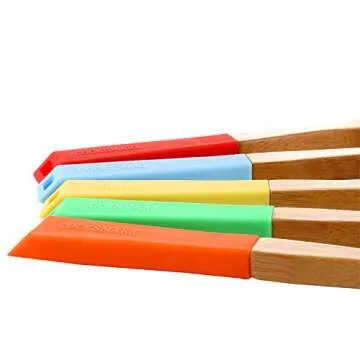 COOKSMARK 5 Piece, 13-Inch Bamboo Wood Nonstick Cooking Utensils - Wooden Spoons and Spatula Utensil Set with Multicolored Silicone Handles in Red, Yellow, Green, Orange, Blue