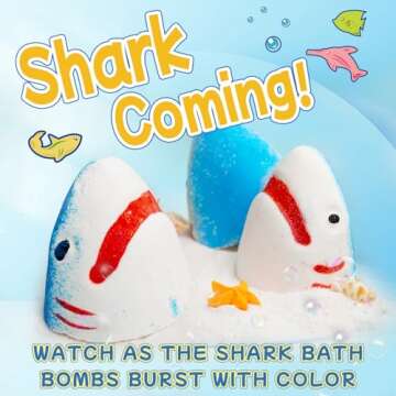 Shark Bath Bombs for Kids with Surprise Fishing Toy Set, 8 Fun Exploding Bath Balls & 9 Fishing Toys...