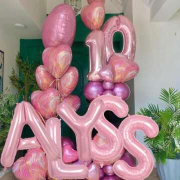 40 Inch Pink Letter Balloons, Large S Letter Balloons Foil Helium Balloons, Mylar Big Single Alphabet S Balloons, Pink Balloon Letters for Birthday Party Decorations Wedding Bride Anniversary Supplies