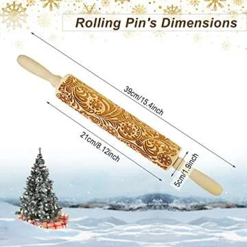 Christmas Wooden Rolling Pin with Snowflake Patterns for Baking