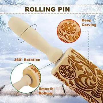 Christmas Wooden Rolling Pin with Snowflake Patterns for Baking