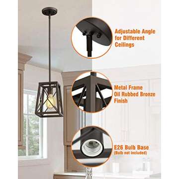FEMILA Farmhouse Pendant Light, 1-Light Metal Wire Cage Hanging Lantern, Oil Rubbed Bronze Finish, 4FY16-M1L ORB