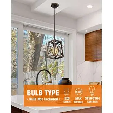 FEMILA Farmhouse Pendant Light, 1-Light Metal Wire Cage Hanging Lantern, Oil Rubbed Bronze Finish, 4FY16-M1L ORB