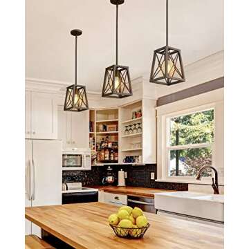 FEMILA Farmhouse Pendant Light, 1-Light Metal Wire Cage Hanging Lantern, Oil Rubbed Bronze Finish, 4FY16-M1L ORB