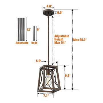 FEMILA Farmhouse Pendant Light, 1-Light Metal Wire Cage Hanging Lantern, Oil Rubbed Bronze Finish, 4FY16-M1L ORB