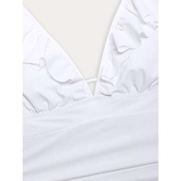 CUPSHE Women's V Neck One Piece Swimsuit Ruffled Lace Up Bathing Suit White, M