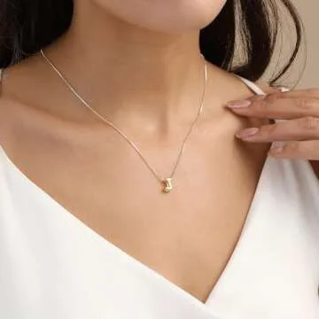 Lisitine Bubble Initial Necklaces Dainty Gold Letter Necklace 14K Gold Plated Cute Name Choker Necklaces for Women Trendy Gold Personalized Jewelry Gift for Women