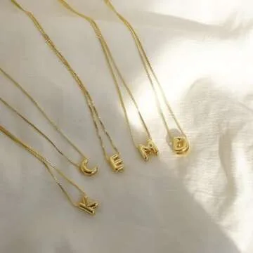 Lisitine Bubble Initial Necklaces Dainty Gold Letter Necklace 14K Gold Plated Cute Name Choker Necklaces for Women Trendy Gold Personalized Jewelry Gift for Women