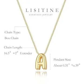 Lisitine Bubble Initial Necklaces Dainty Gold Letter Necklace 14K Gold Plated Cute Name Choker Necklaces for Women Trendy Gold Personalized Jewelry Gift for Women