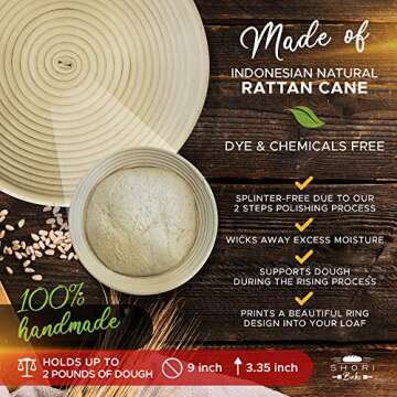 Shori Bake Banneton Bread Proofing Basket Set of 2 Round 9 Inch + Sourdough Bread Making Tools Kit, ...