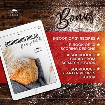 Shori Bake Banneton Bread Proofing Basket Set of 2 Round 9 Inch + Sourdough Bread Making Tools Kit, Baking Gifts for Bakers, Brotform Liner, Bread Lame, Dough Scraper, Bowl Scraper, Danish Dough Whisk