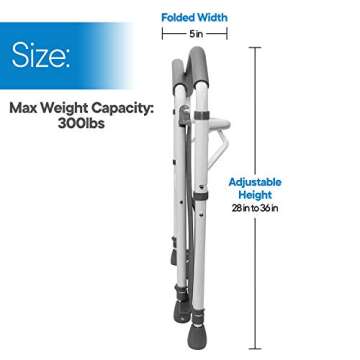 RMS Toilet Safety Frame & Rail - Folding & Portable Bathroom Toilet Safety Rails - Handrail Toilet Bars with Adjustable Height (White)