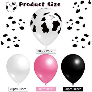 120 Pcs Cow Print Balloons for Birthday Party Supplies Including 60 PCS 12 Inch Cow Print Balloons and 60 PCS 10 Inch Colorful Balloons for Valentine's Day Baby Shower Wedding Party Decoration