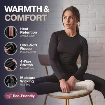 Thermajane Long Johns Thermal Underwear for Women Fleece Lined Base Layer Pajama Set Cold Weather (X-Small, Black)