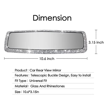 Cute Bling Rhinestone Rearview Mirror for Women