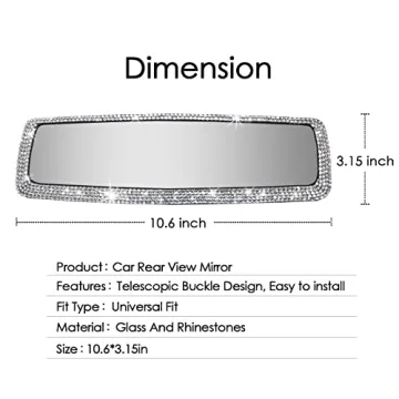 Cute Bling Rhinestone Rearview Mirror for Women