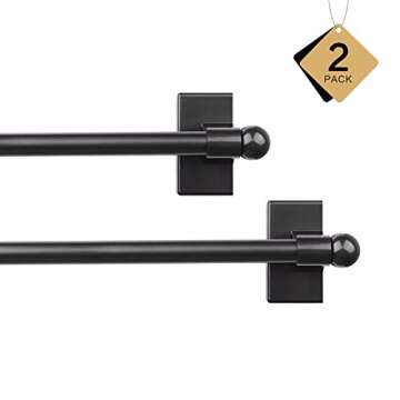 Coquilles Multi-Use Adjustable Magnetic Curtain Rods for Doors, Windows, Tool Boxes,16-28 Inch,Easy Installation，2-Pack，Black