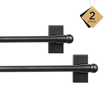 Coquilles Multi-Use Adjustable Magnetic Curtain Rods for Doors, Windows, Tool Boxes,16-28 Inch,Easy Installation，2-Pack，Black