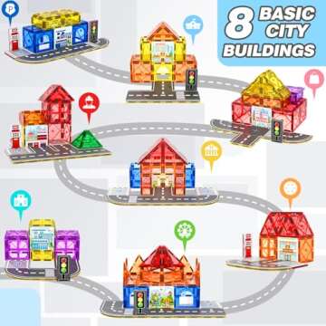 92PCS Magnetic Tiles Build Your Own Live City Toddlers Kids Toys City Road Construction Sensory Toys Preschool Learning Play with Cars Pretend Play Toy Gift for 3 4 5 6 7 Year Old Boys Girls