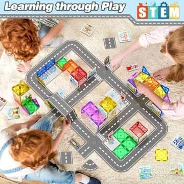92PCS Magnetic Tiles Build Your Own Live City Toddlers Kids Toys City Road Construction Sensory Toys Preschool Learning Play with Cars Pretend Play Toy Gift for 3 4 5 6 7 Year Old Boys Girls