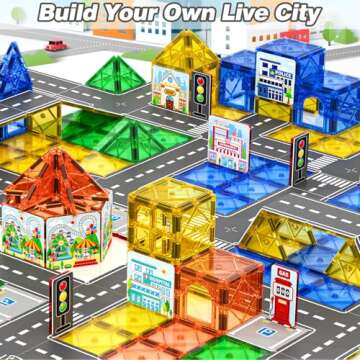 92PCS Magnetic Tiles Build Your Own Live City Toddlers Kids Toys City Road Construction Sensory Toys Preschool Learning Play with Cars Pretend Play Toy Gift for 3 4 5 6 7 Year Old Boys Girls