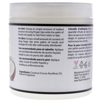 OKAY 100% Pure Coconut Oil for Hair & Skin 6 Fl Oz