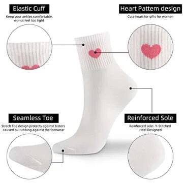 Corlap Women's Cotton Crew Athletic Running Socks - Ankle High, Fun Cute Novelty Heart Design (5-Pairs Gift Box)