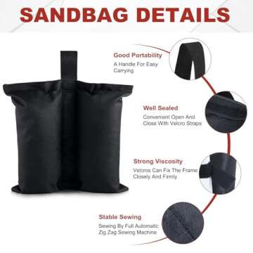 ABCCANOPY Canopy Weights 150 LBS Gazebo Tent Sand Bags,4pcs-Pack (Black)