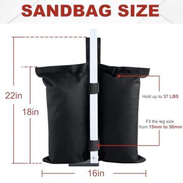 ABCCANOPY Canopy Weights 150 LBS Gazebo Tent Sand Bags,4pcs-Pack (Black)