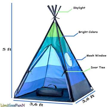 LimitlessFunN Teepee Kids Play Tent | Includes Star Lights & Carrying Case |, Children Indoor Playhouse for Boys, Toddlers, 42" D x 42" W x 60" H