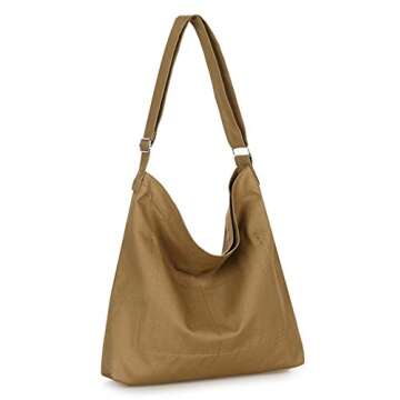 Covelin Women's Retro Large Size Canvas Shoulder Bag Hobo Crossbody Handbag Casual Tote Camel