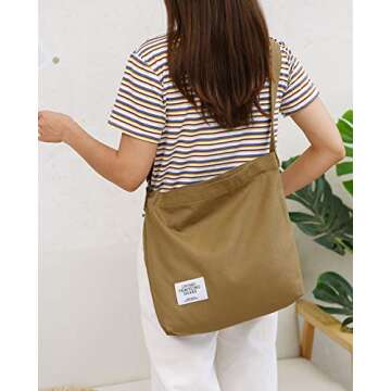 Covelin Women's Retro Large Size Canvas Shoulder Bag Hobo Crossbody Handbag Casual Tote Camel