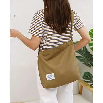 Covelin Women's Retro Large Size Canvas Shoulder Bag Hobo Crossbody Handbag Casual Tote Camel