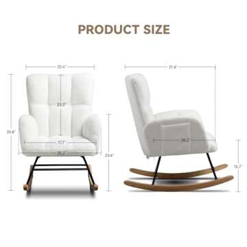 COMHOMA Nursery Rocking Chair, Teddy Upholstered Glider Rocking Chair with Side Pockets, Accent Chai...