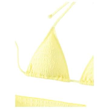 SHENHE Women's 3 Piece Textured High Cut Halter Triangle Bikini Swimsuit with Cover Up Yellow Plain S