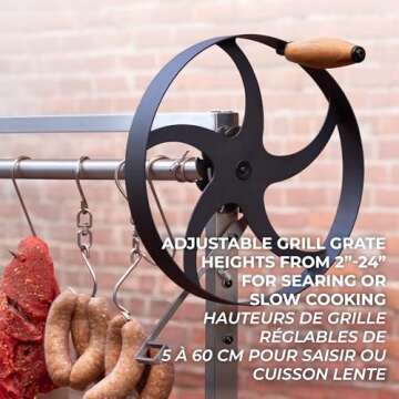 Backyard Discovery Argentine Santa Maria Wood Fire & Charcoal BBQ Grill with Brasero, Adjustable Grill Grates, Fire Bricks, Heavy-Duty Steel, S-Hooks, Acacia Wood Table for Outdoor Gaucho Grilling