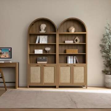 SICOTAS Book Shelf Arched Cabinet Bookshelf Arch 84.2" Tall Bookcase Wood 5 Tier Large Bookshelves w...