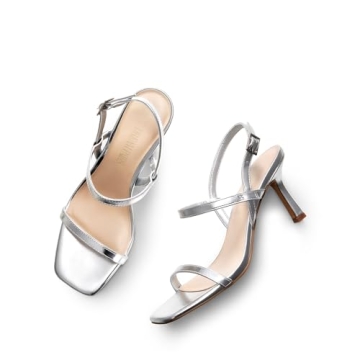 DREAM PAIRS Silver Slingback Heels for Women - Stylish Comfort