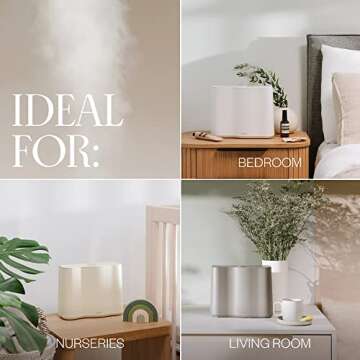 Vitruvi Cloud Bedside Humidifier, Dove, 24 Hr Run Time, 602ft Coverage, Large Home Bedroom - Night Mode - Includes 3 Month Filter