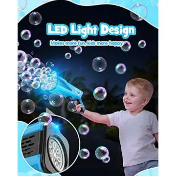 Boerfmo Bubble Gun - Bubble Machine for Kids - Bubbles Blaster with 8-Hole Wands & LED Light, Include Bubble Solution & Batteries - Boys Gifts Toys for Ages 3+ Year Old, Outdoor/Birthday/Party